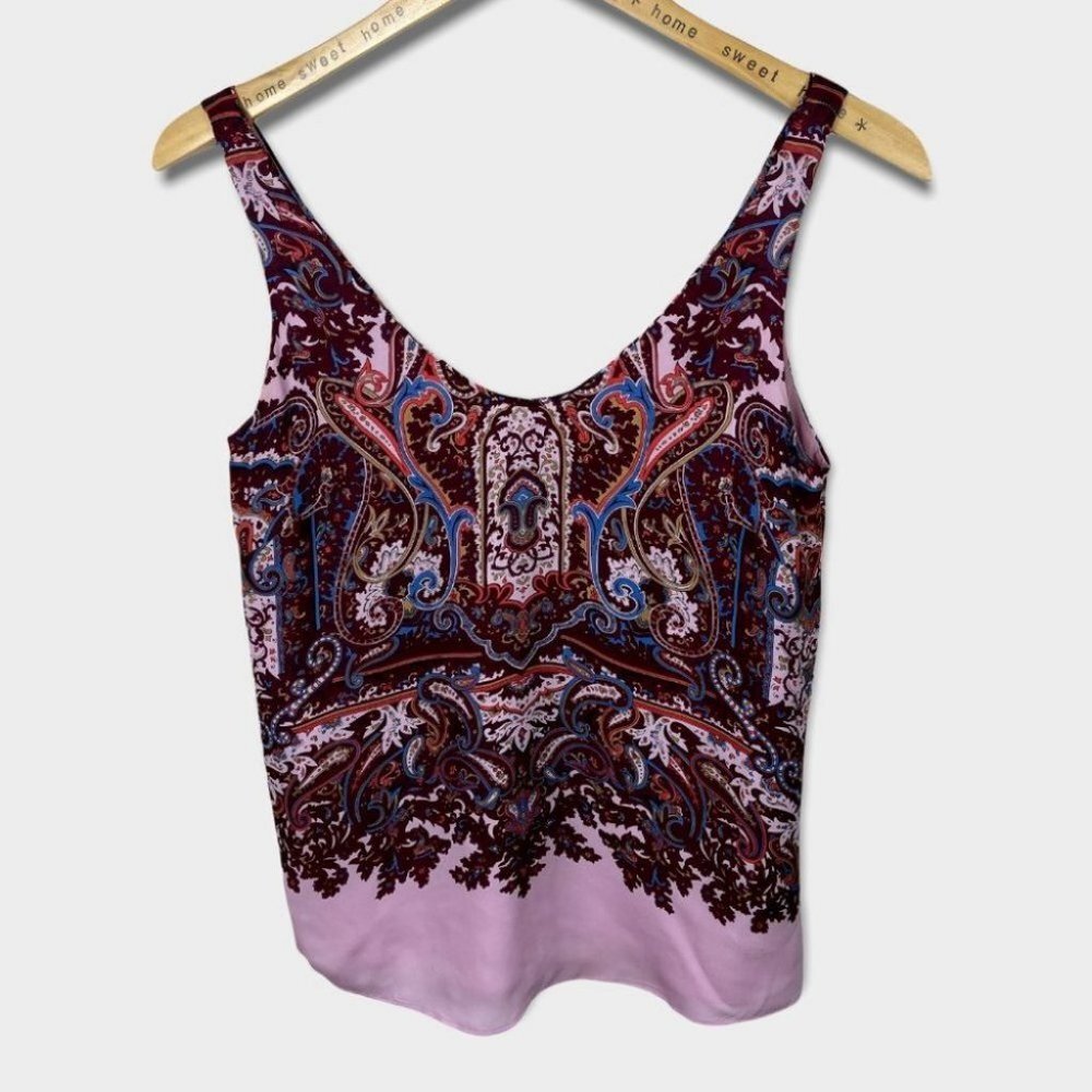 J Crew 100% Silk Bohemian Cate Camisole Tank Top Size 00 Pink‎ Purple HIMYM Boho - Picture 4 of 15